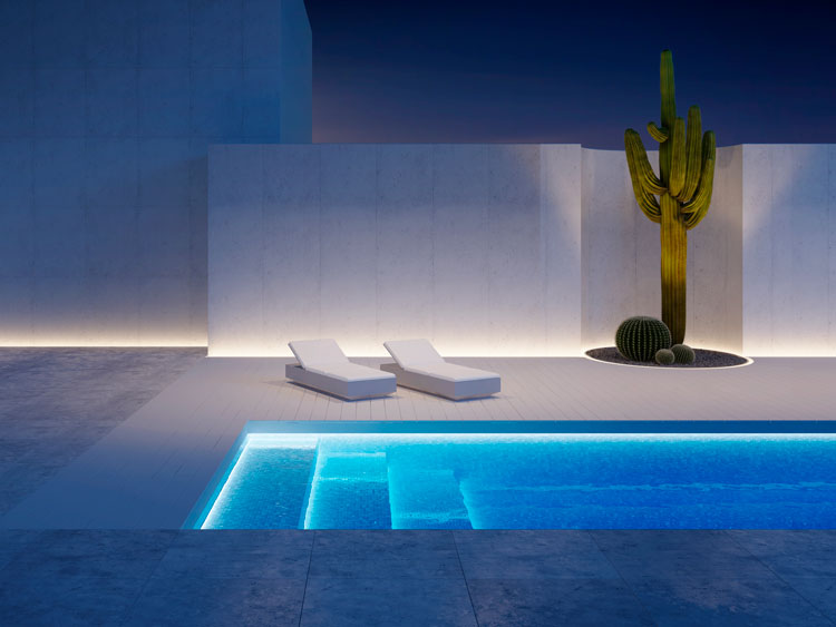 Piscinas modernas y elegantes con luces en Guadalajara